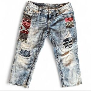Miss Me Denim Capri with Aztec Patch-work, 28